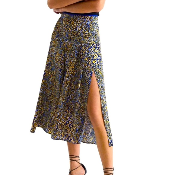 REISS Kolbie Printed Slip Skirt floral blue yellow size 6 - Picture 1 of 13